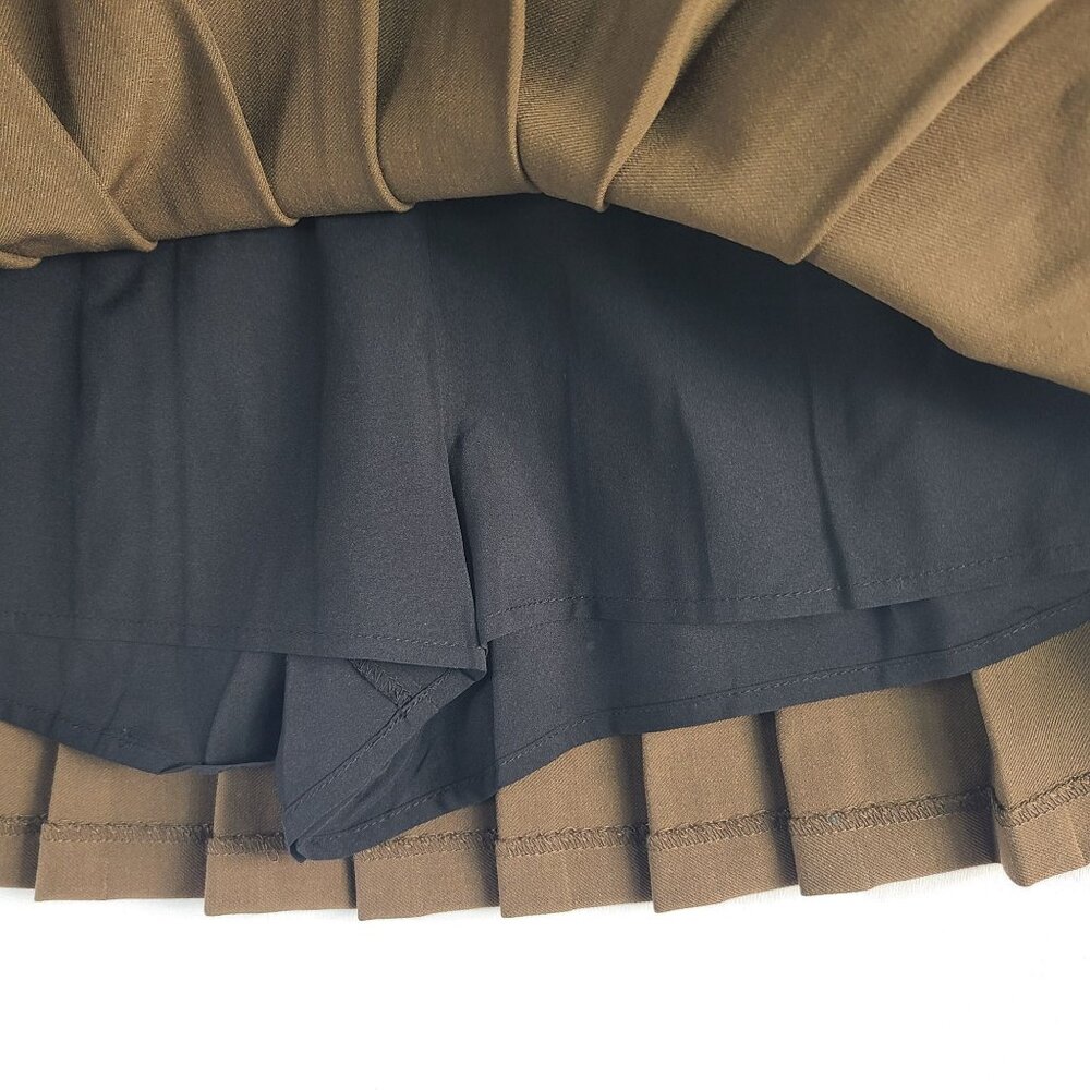 Oak & Fort Womens Pleated Mini Skirt With Drawstring Waistband Teak Brown Sz XS - Picture 3 of 7